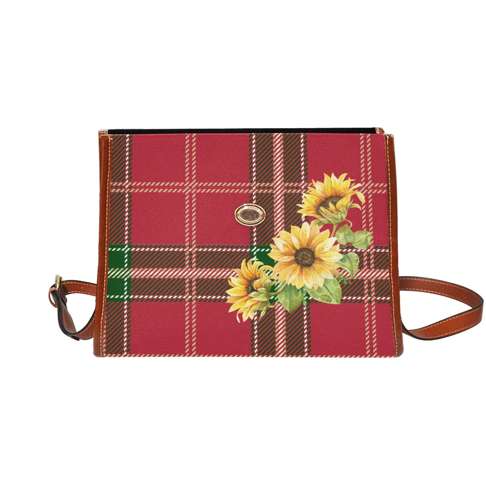 Personalized Waterproof Canvas Shoulder Strap Bag Tartan Sunflower Butterfly - Piryoung Shop