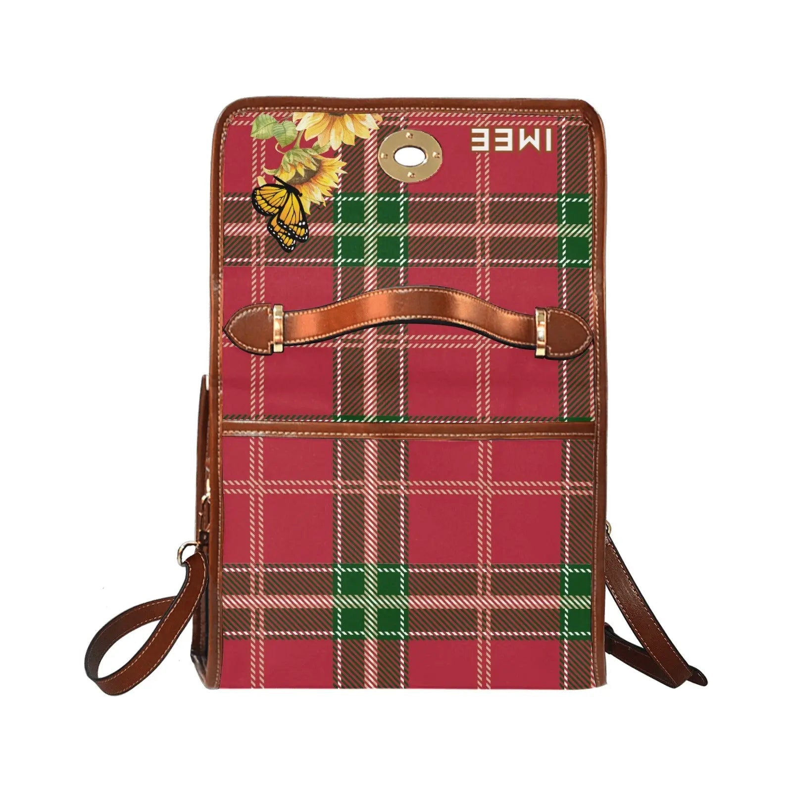 Personalized Waterproof Canvas Shoulder Strap Bag Tartan Sunflower Butterfly - Piryoung Shop