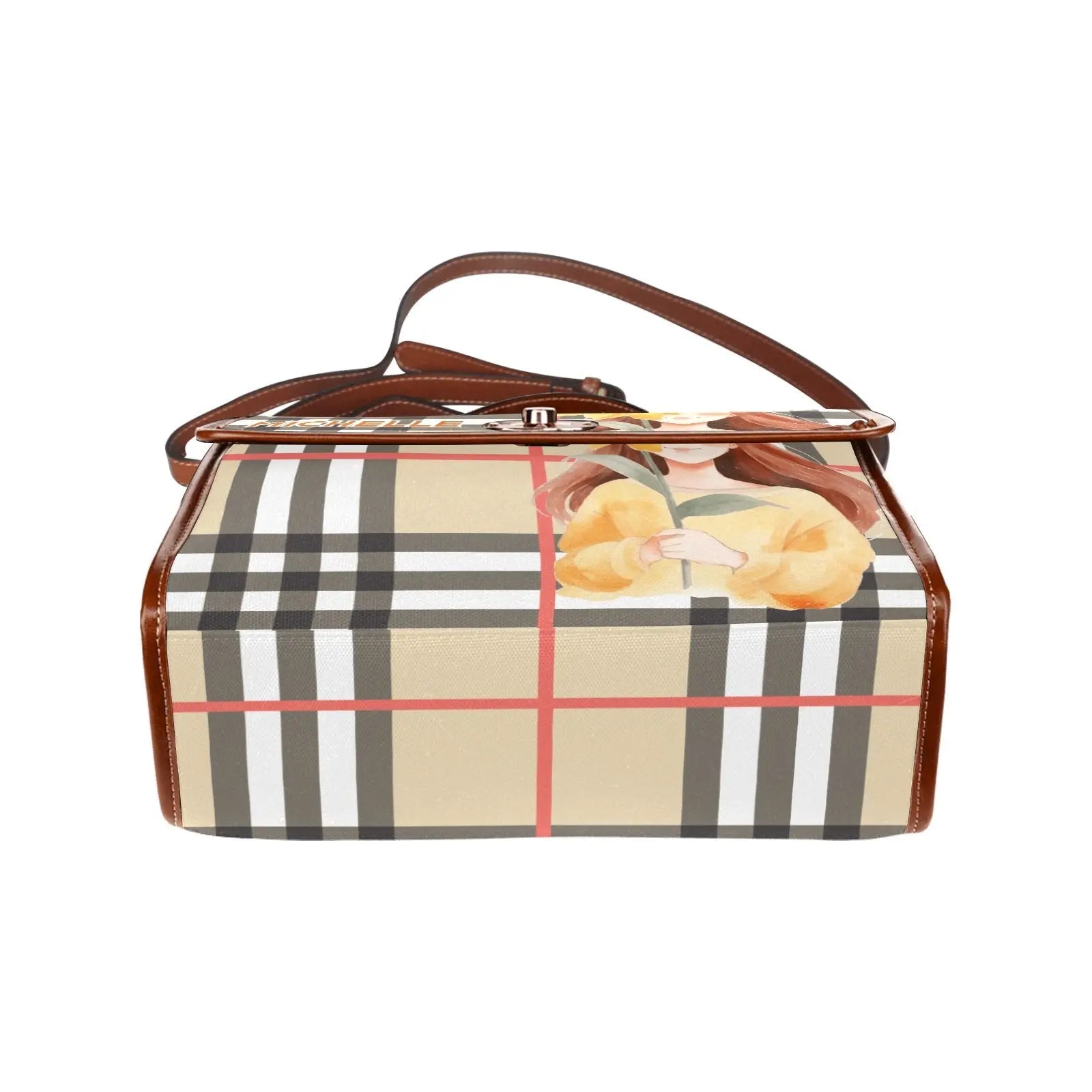 Personalized Waterproof Canvas Shoulder Strap Bag Tartan Sunflower Girl - Piryoung Shop