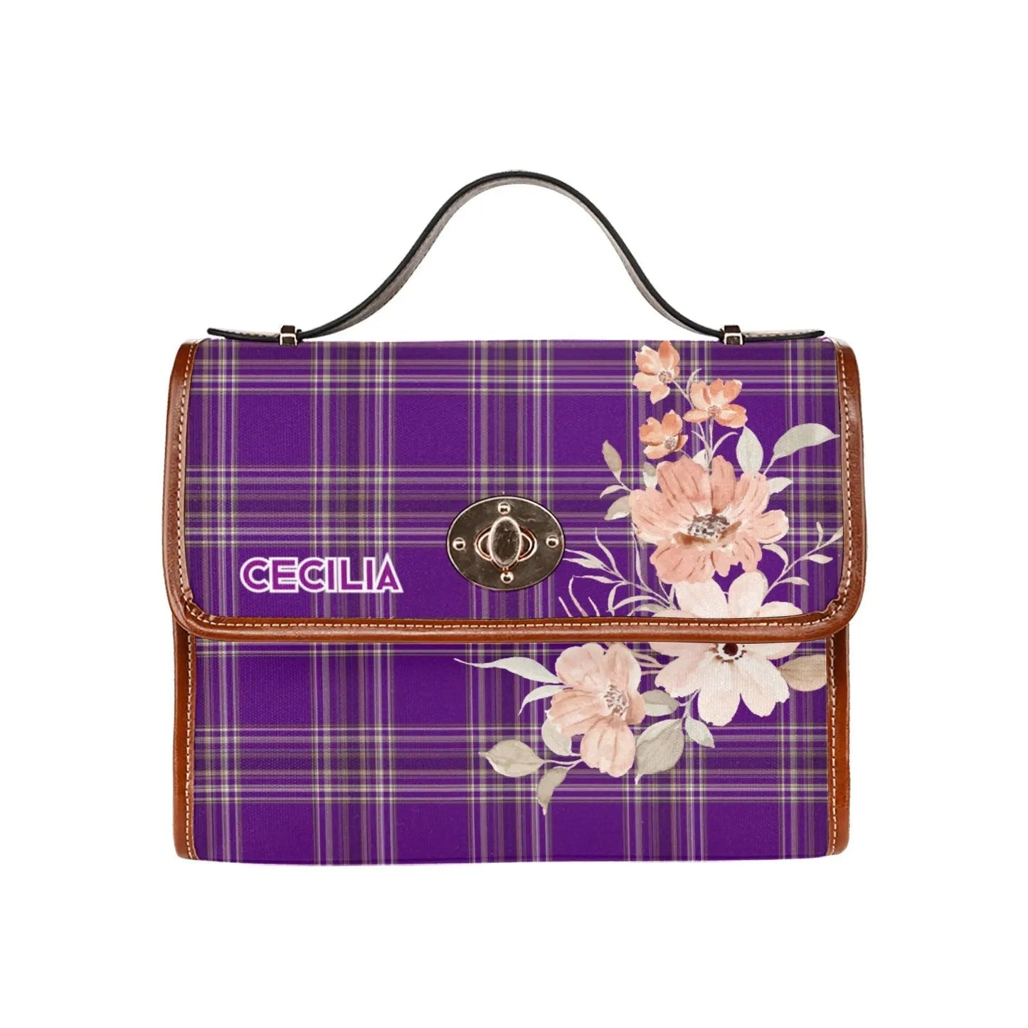 Personalized Waterproof Canvas Shoulder Strap Bag Tartan Vintage Flower - Piryoung Shop