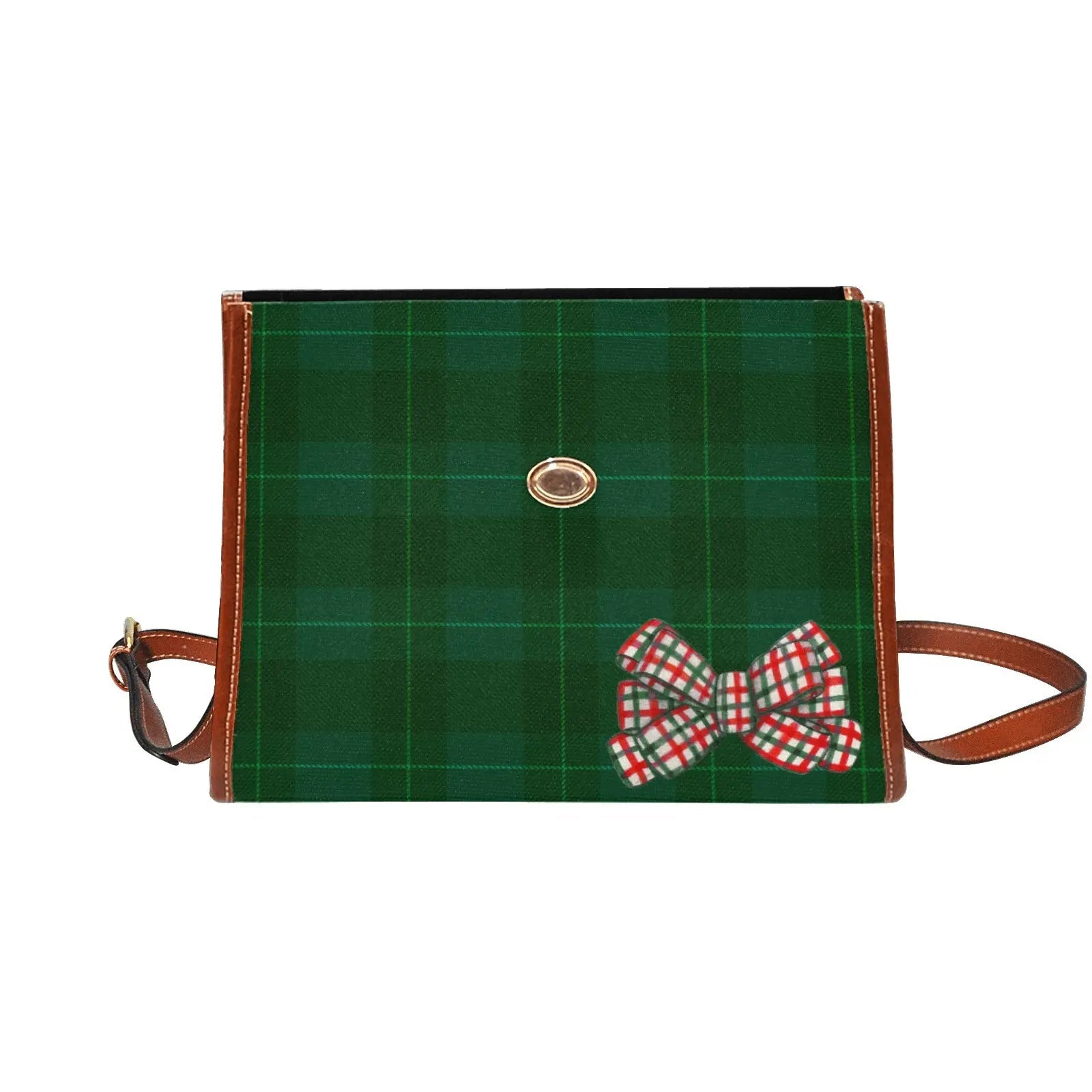 Personalized Waterproof Canvas Shoulder Strap Tartan Ribbon Bag - Piryoung Shop