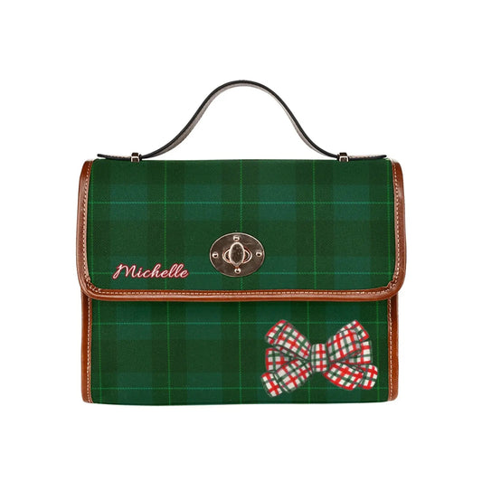 Personalized Waterproof Canvas Shoulder Strap Tartan Ribbon Bag - Piryoung Shop