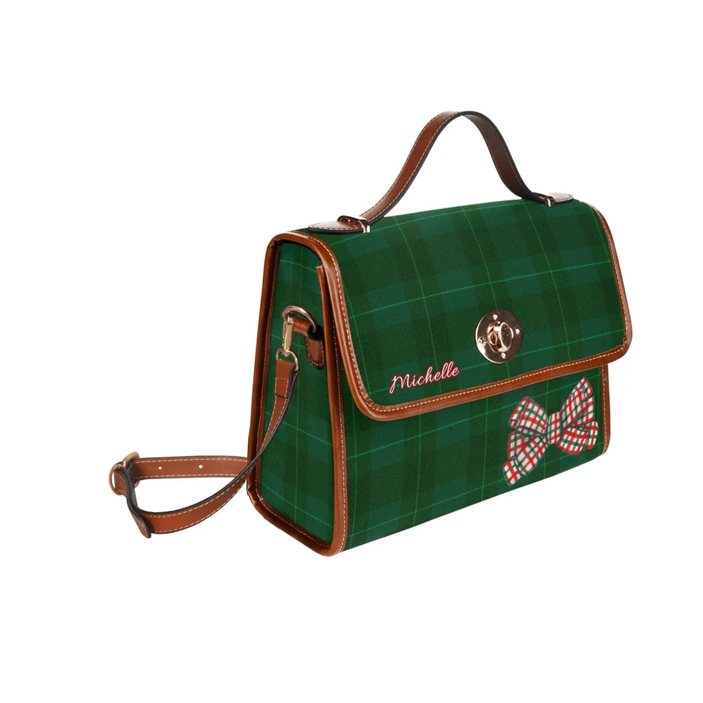 Personalized Waterproof Canvas Shoulder Strap Tartan Ribbon Bag - Piryoung Shop