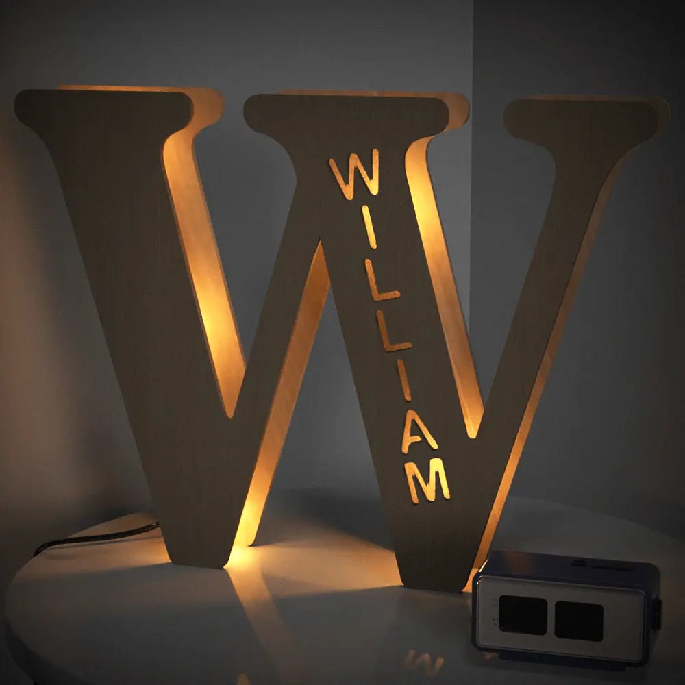 Personalized Wooden Letter Lamp With Custom Name Alphabet Night Lights (19CM) - Piryoung Shop