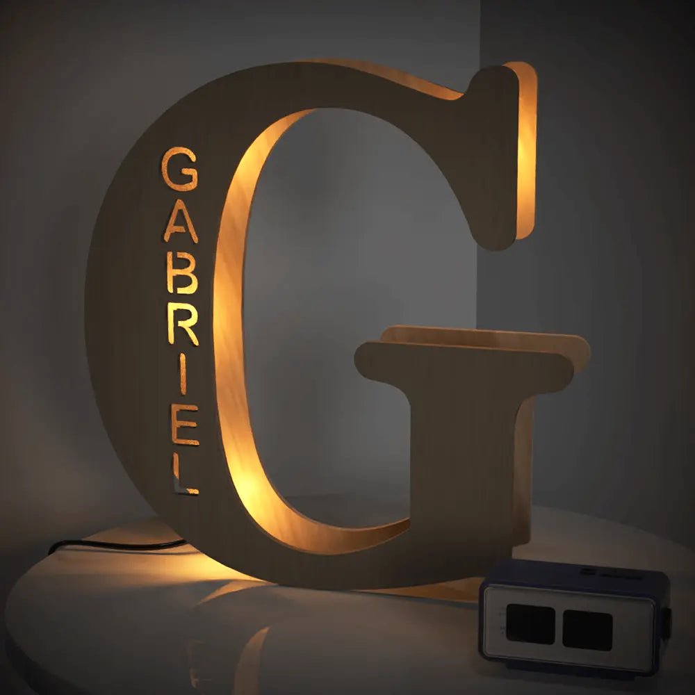 Personalized Wooden Letter Lamp With Custom Name Alphabet Night Lights (19CM) - Piryoung Shop