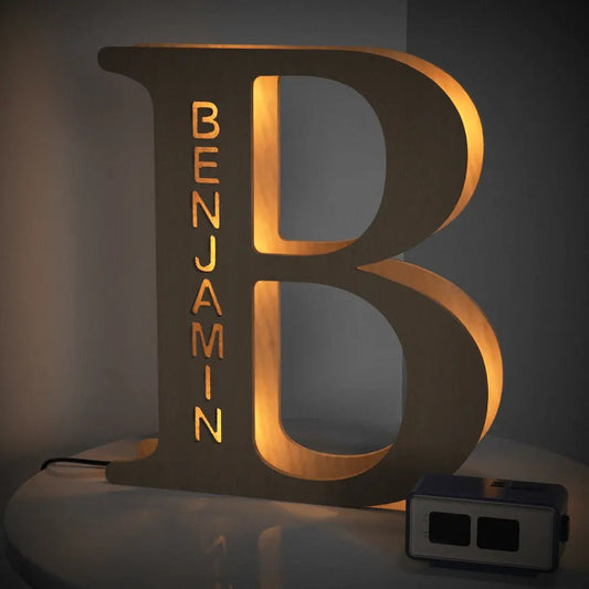 Personalized Wooden Letter Lamp With Custom Name Alphabet Night Lights (19CM) - Piryoung Shop