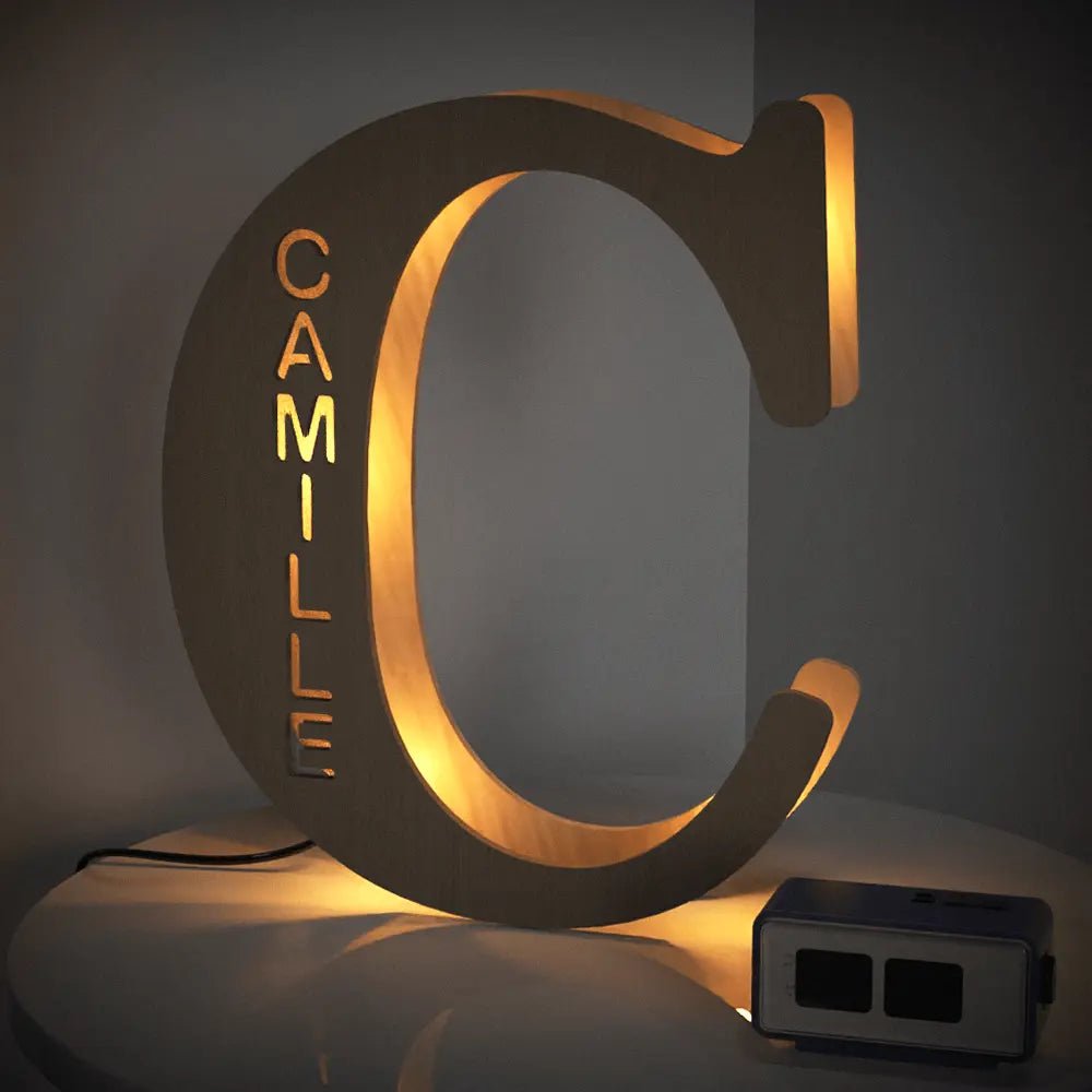 Personalized Wooden Letter Lamp With Custom Name Alphabet Night Lights (19CM) - Piryoung Shop