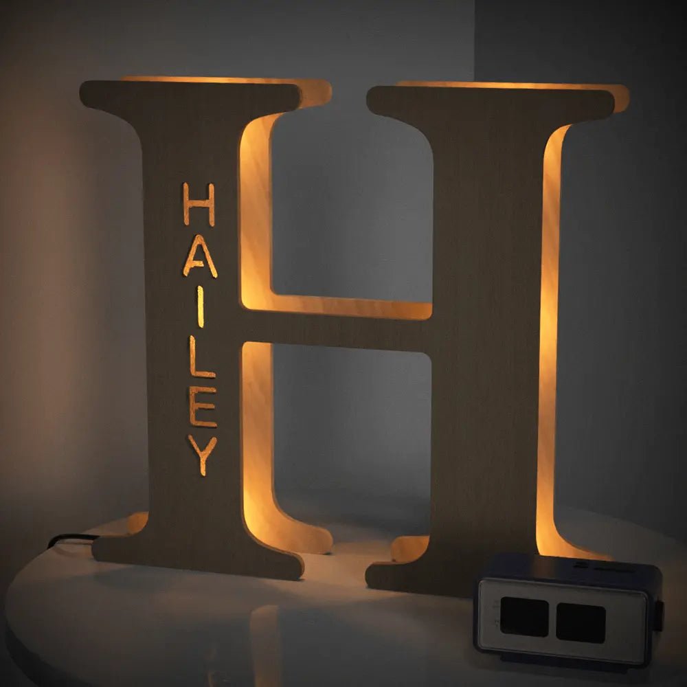 Personalized Wooden Letter Lamp With Custom Name Alphabet Night Lights (19CM) - Piryoung Shop
