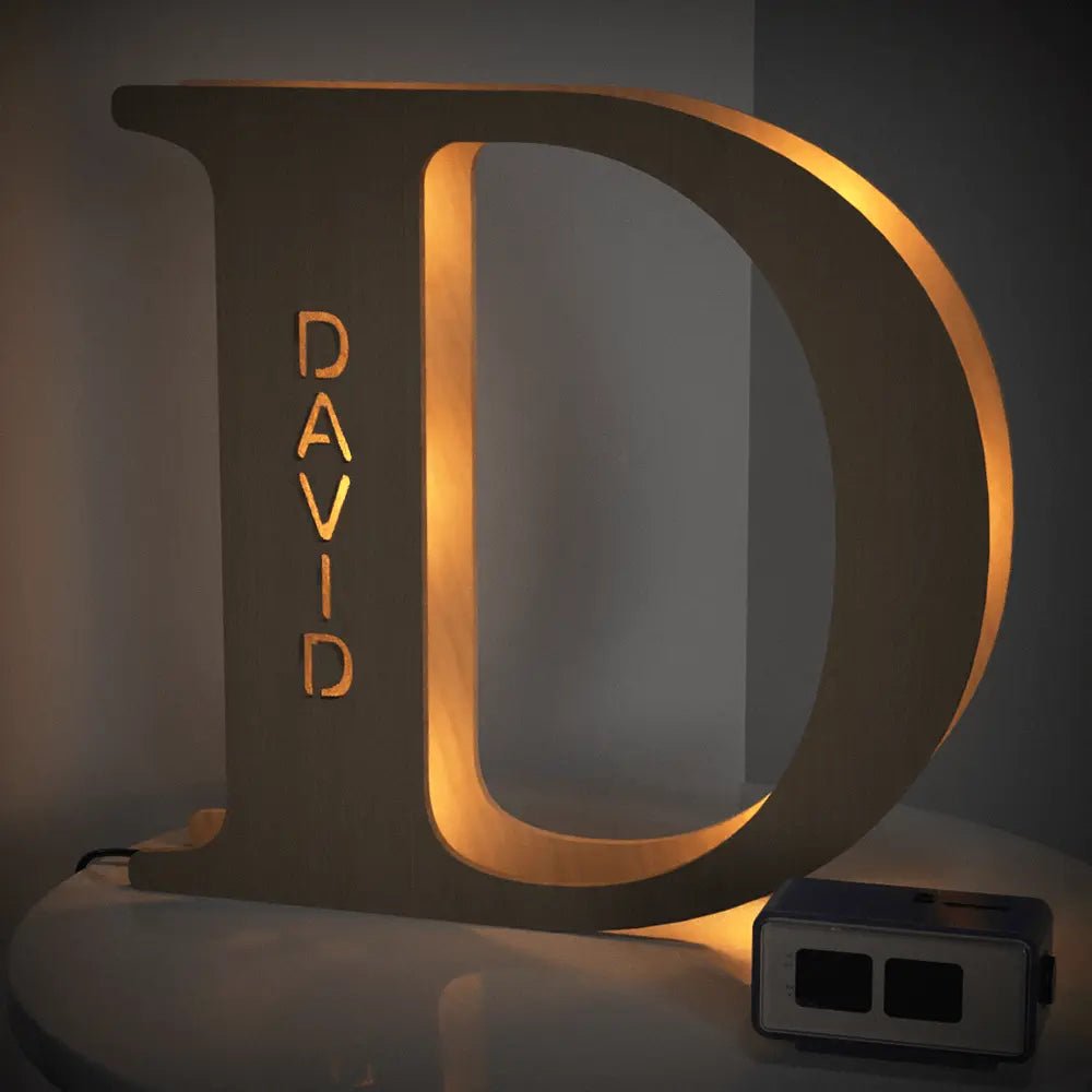 Personalized Wooden Letter Lamp With Custom Name Alphabet Night Lights (19CM) - Piryoung Shop