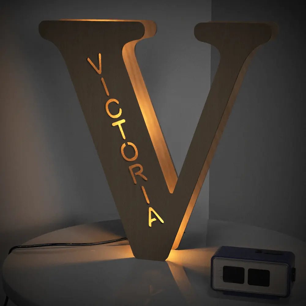 Personalized Wooden Letter Lamp With Custom Name Alphabet Night Lights (19CM) - Piryoung Shop