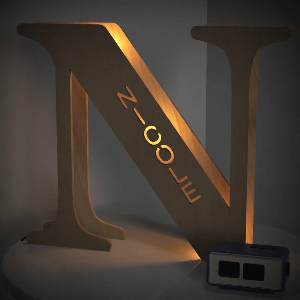 Personalized Wooden Letter Lamp With Custom Name Alphabet Night Lights (19CM) - Piryoung Shop