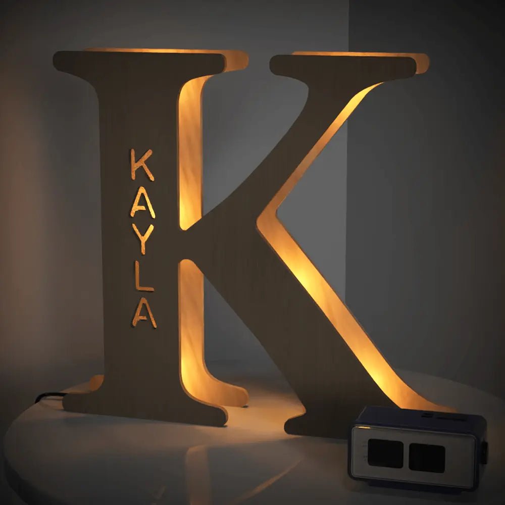 Personalized Wooden Letter Lamp With Custom Name Alphabet Night Lights 28CM - Piryoung Shop