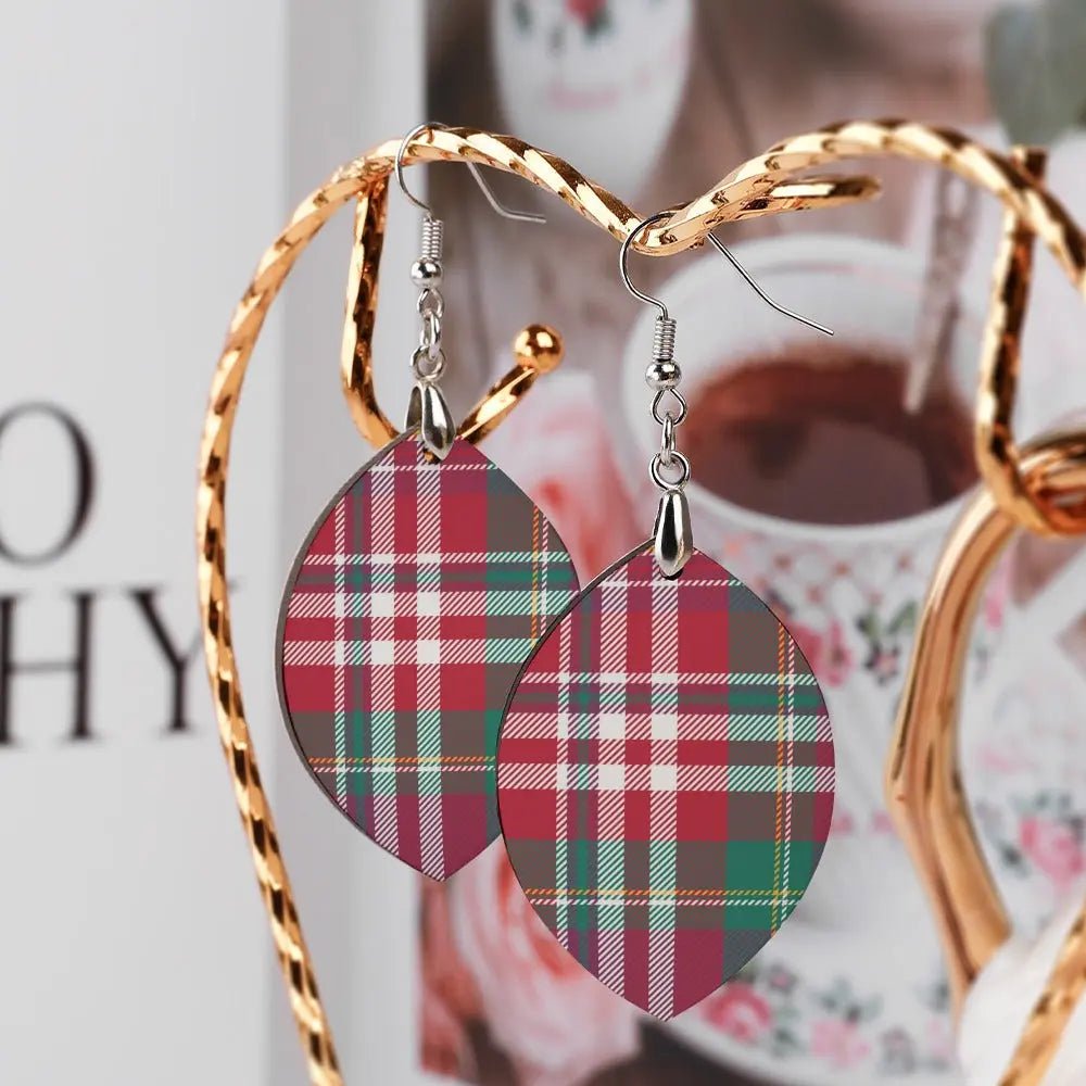 Tartan Wooden Apricot Earring - Piryoung Shop