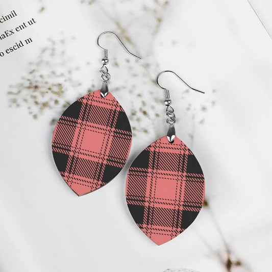 Tartan Wooden Apricot Earring - Piryoung Shop