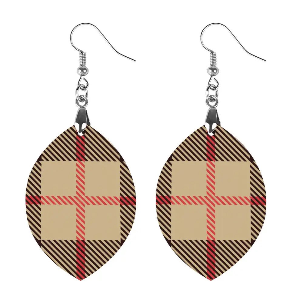 Tartan Wooden Apricot Earring - Piryoung Shop
