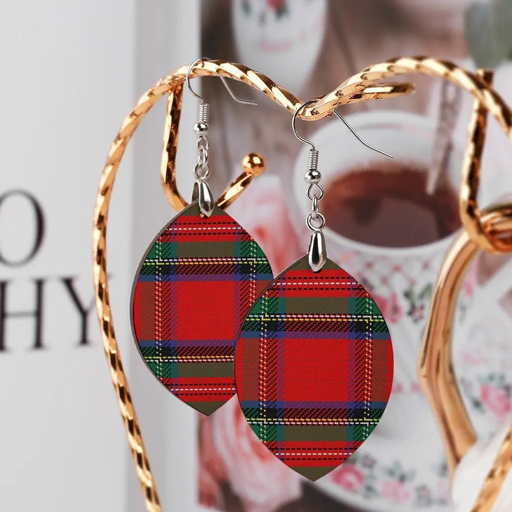 Tartan Wooden Apricot Earring - Piryoung Shop