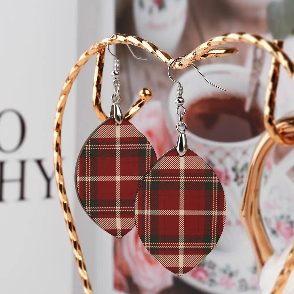 Tartan Wooden Apricot Earring - Piryoung Shop