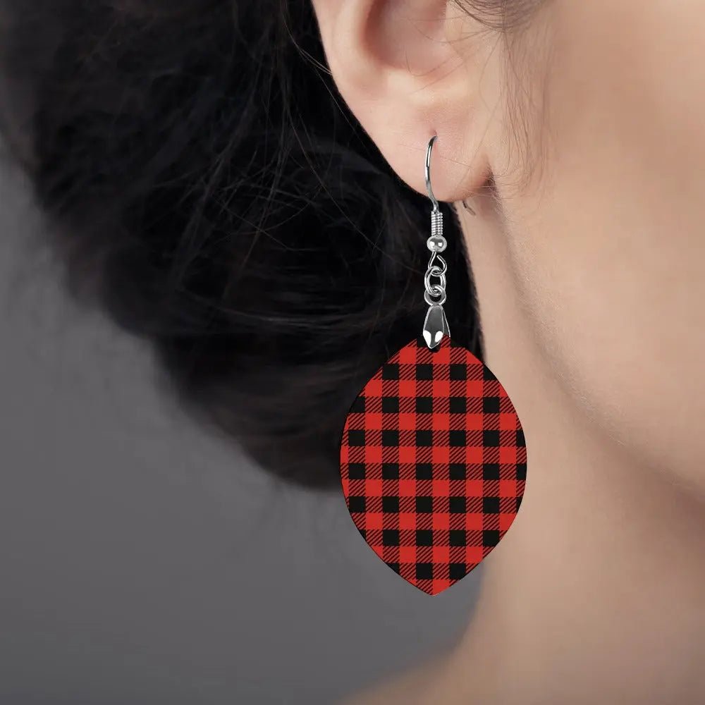 Tartan Wooden Apricot Earring - Piryoung Shop