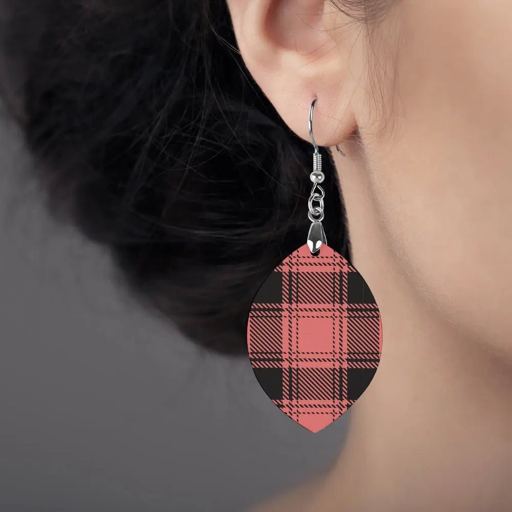 Tartan Wooden Apricot Earring - Piryoung Shop