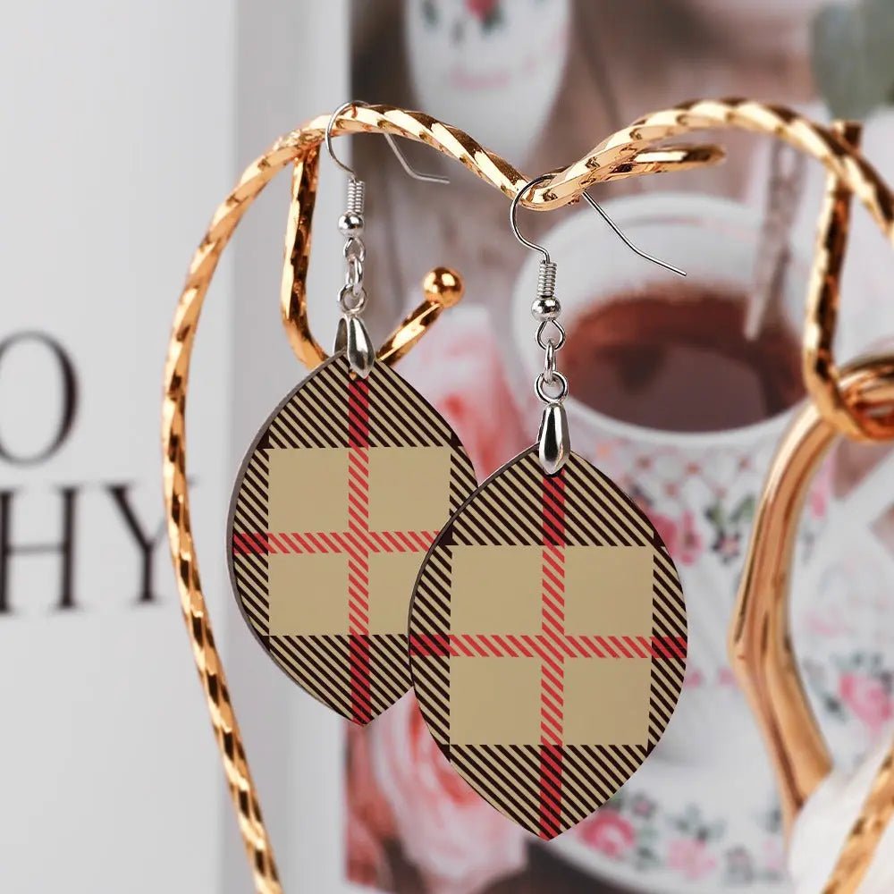 Tartan Wooden Apricot Earring - Piryoung Shop