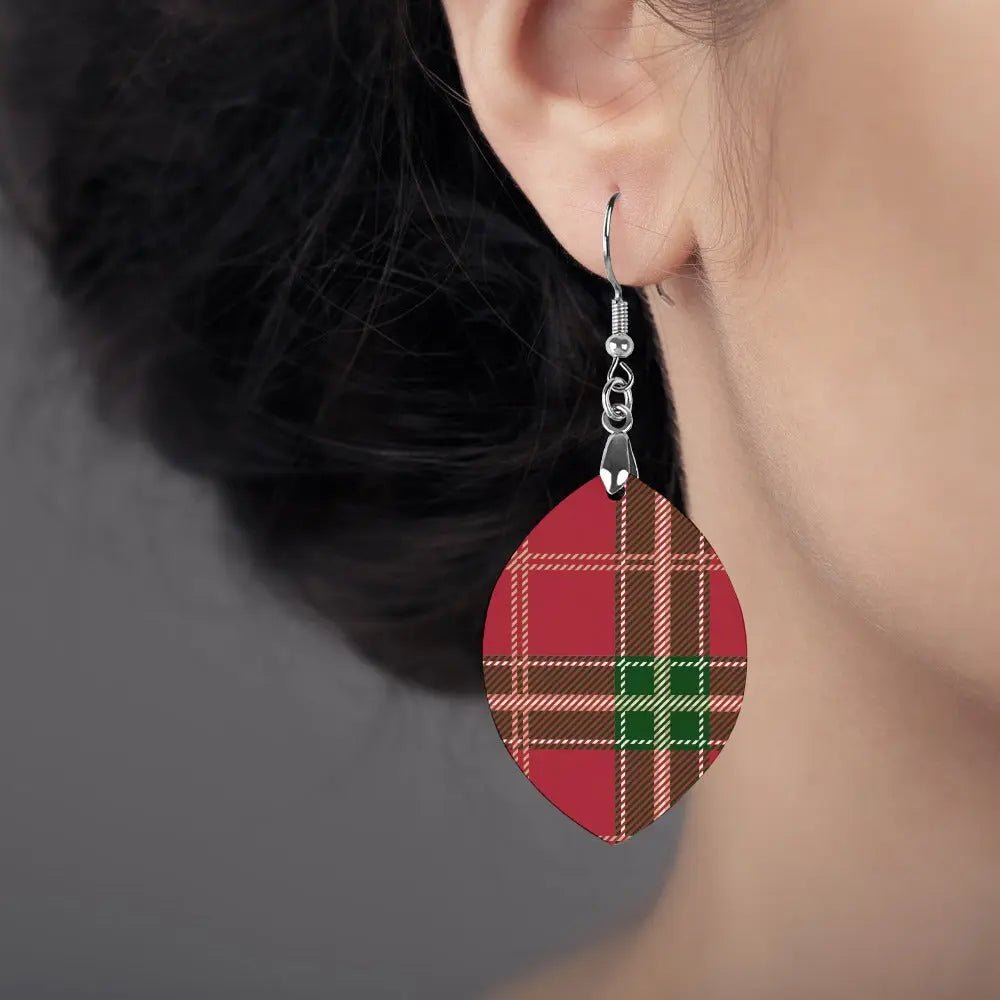 Tartan Wooden Apricot Earring - Piryoung Shop