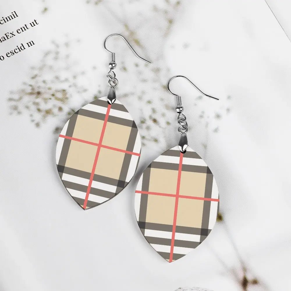 Tartan Wooden Apricot Earring - Piryoung Shop