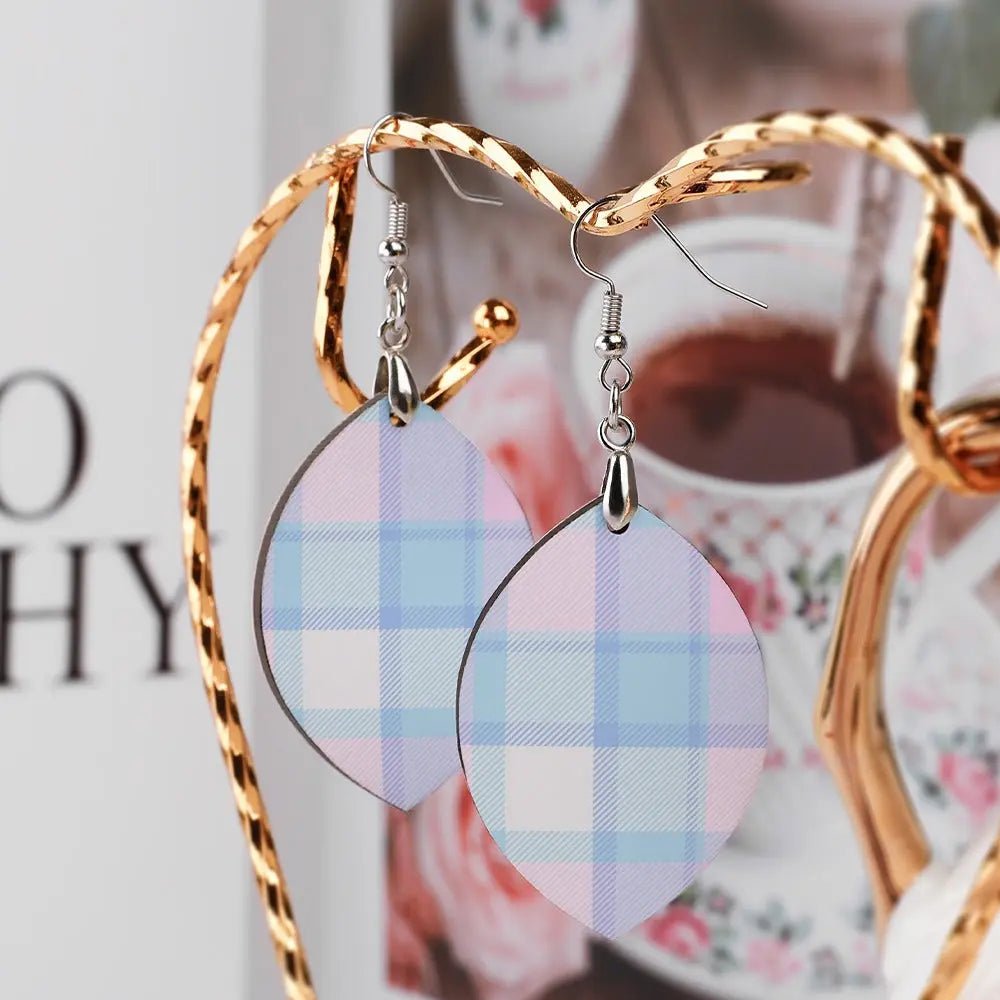 Tartan Wooden Apricot Earring - Piryoung Shop
