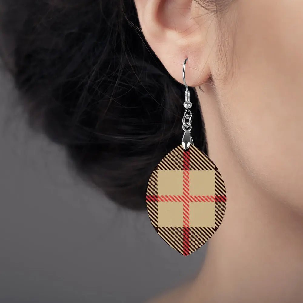 Tartan Wooden Apricot Earring - Piryoung Shop