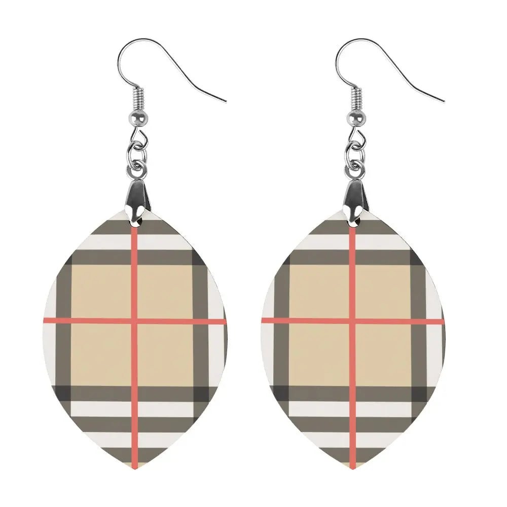 Tartan Wooden Apricot Earring - Piryoung Shop