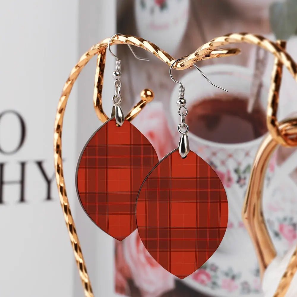 Tartan Wooden Apricot Earring - Piryoung Shop