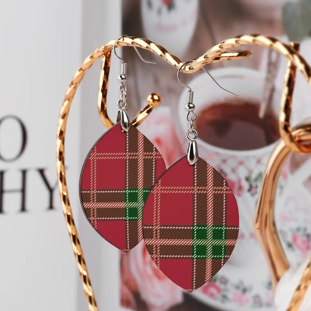 Tartan Wooden Apricot Earring - Piryoung Shop