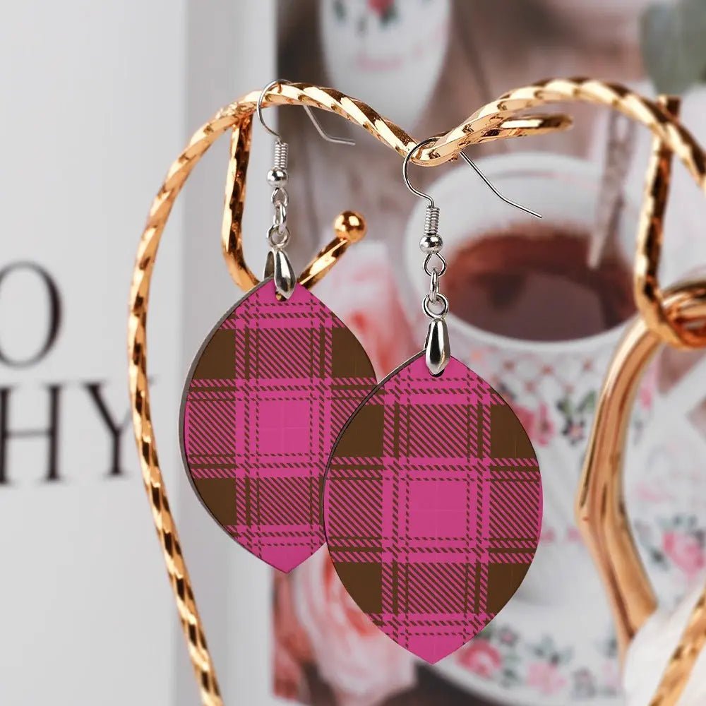 Tartan Wooden Apricot Earring - Piryoung Shop