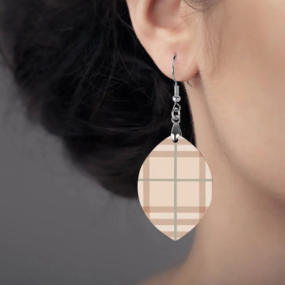 Tartan Wooden Apricot Earring - Piryoung Shop