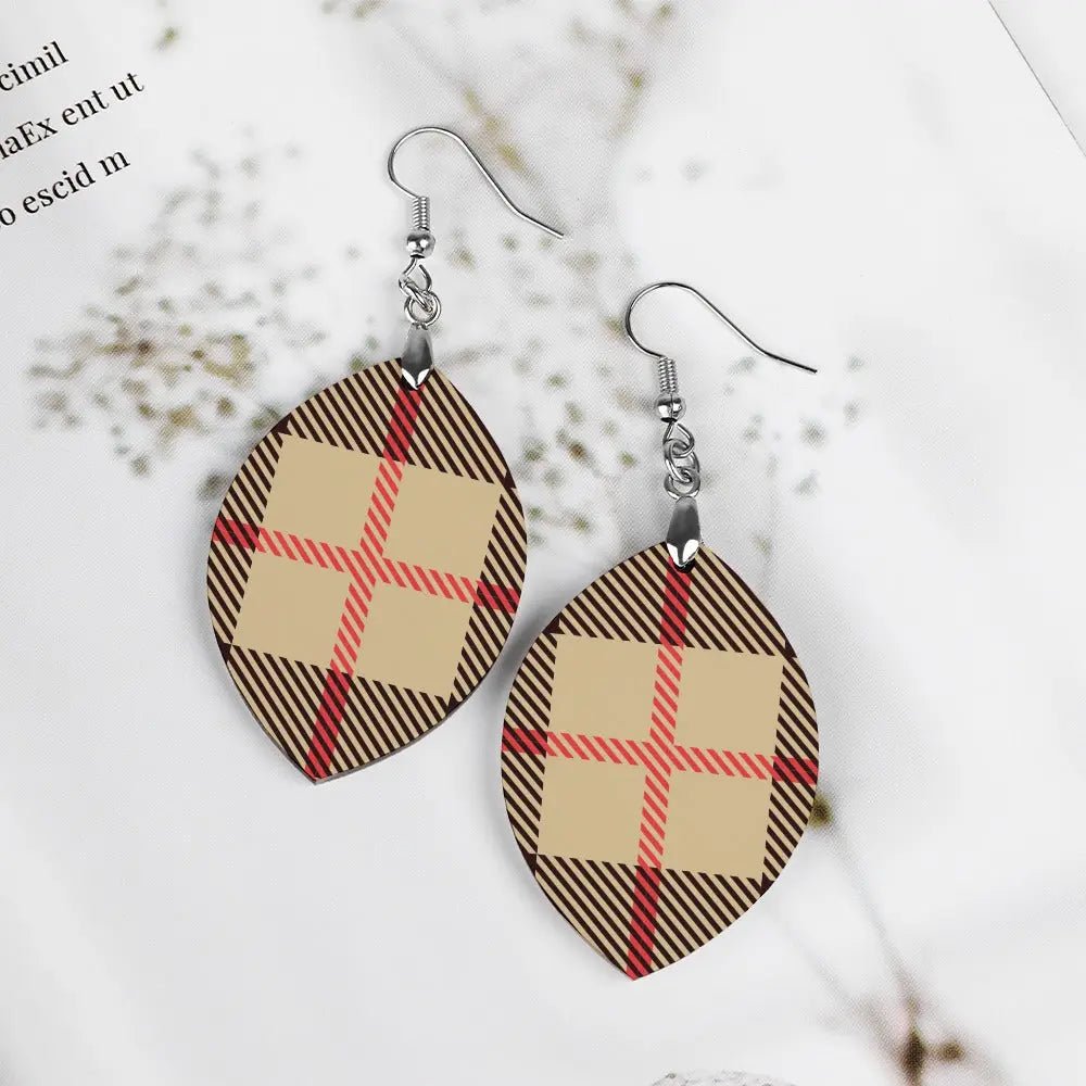 Tartan Wooden Apricot Earring - Piryoung Shop