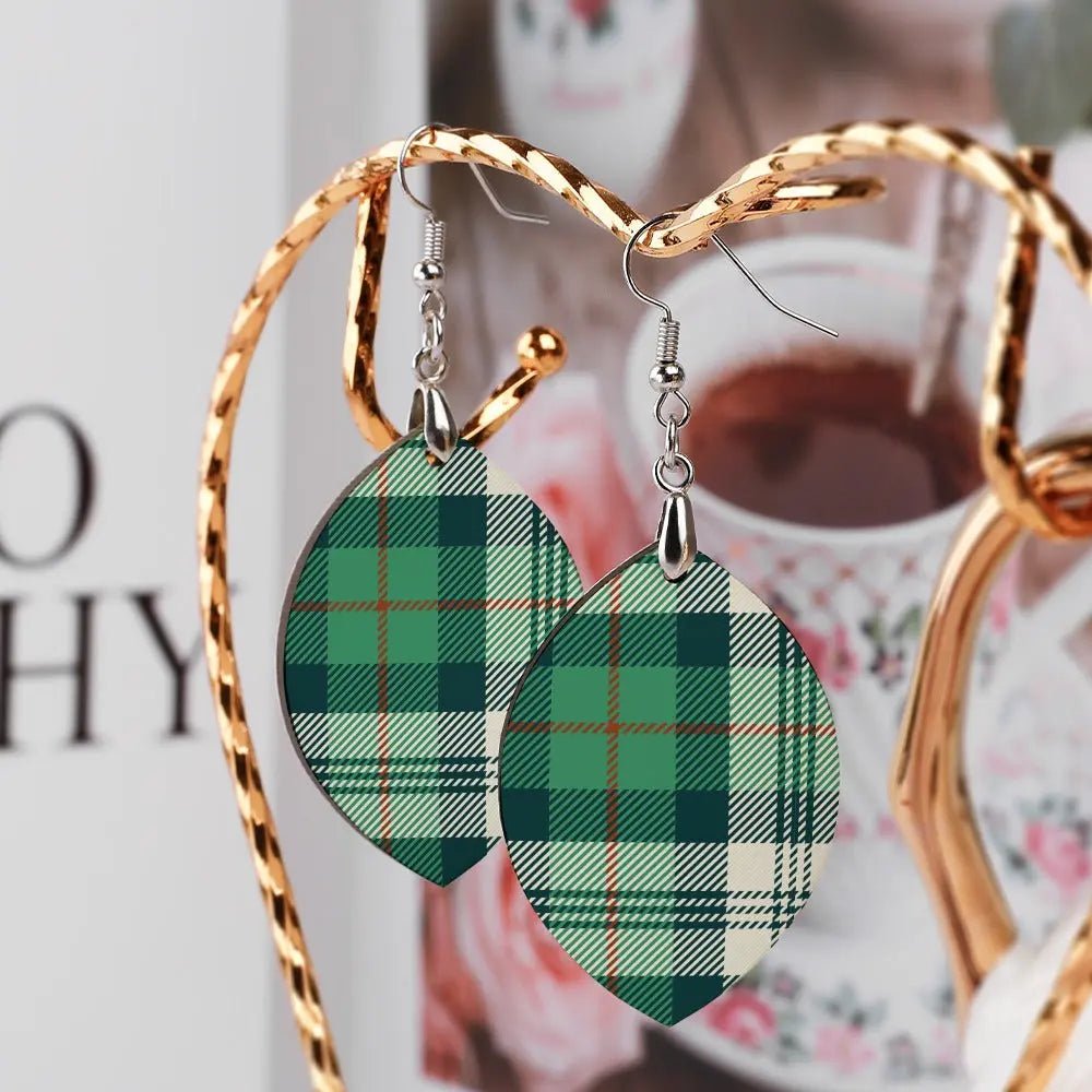 Tartan Wooden Apricot Earring - Piryoung Shop