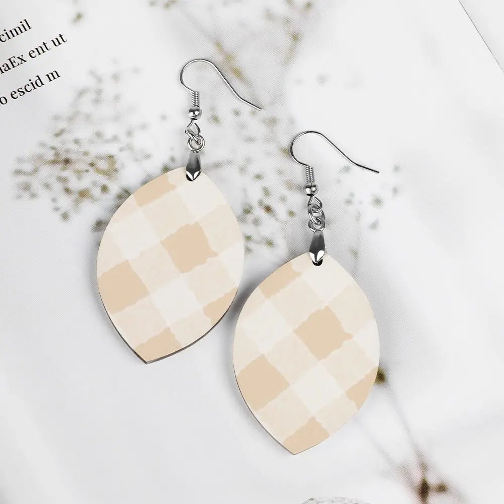 Tartan Wooden Apricot Earring - Piryoung Shop