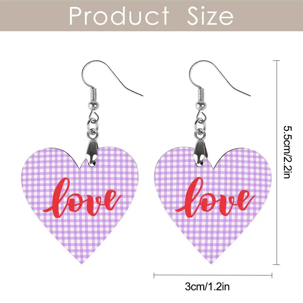 Tartan Wooden Heart Love Earring - Piryoung Shop