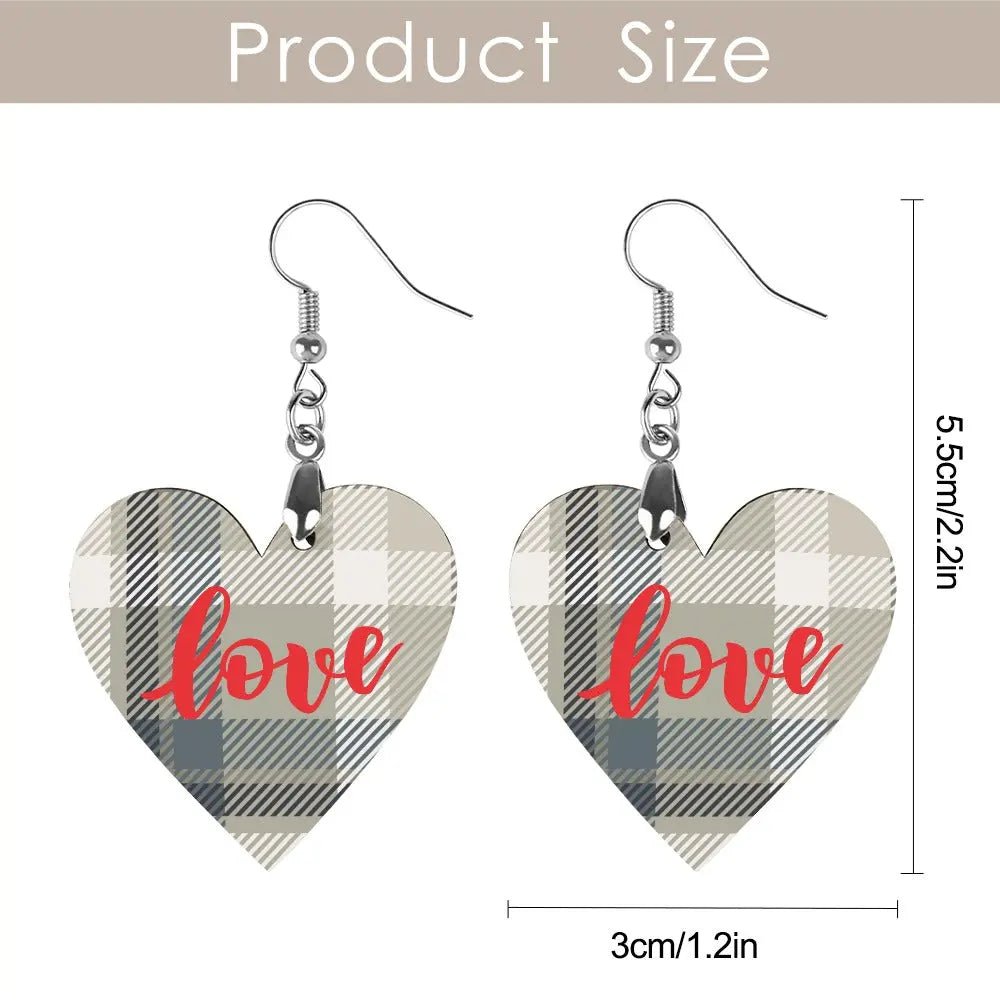 Tartan Wooden Heart Love Earring - Piryoung Shop