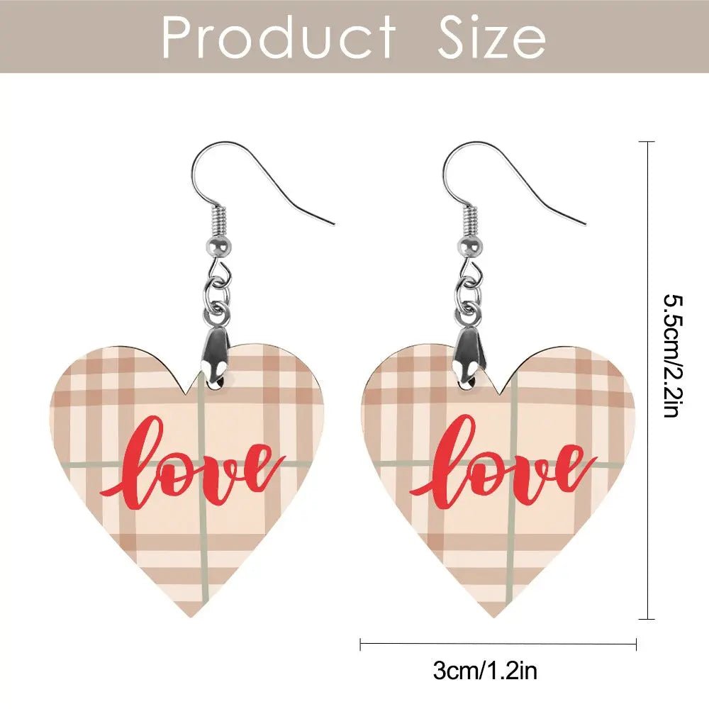 Tartan Wooden Heart Love Earring - Piryoung Shop