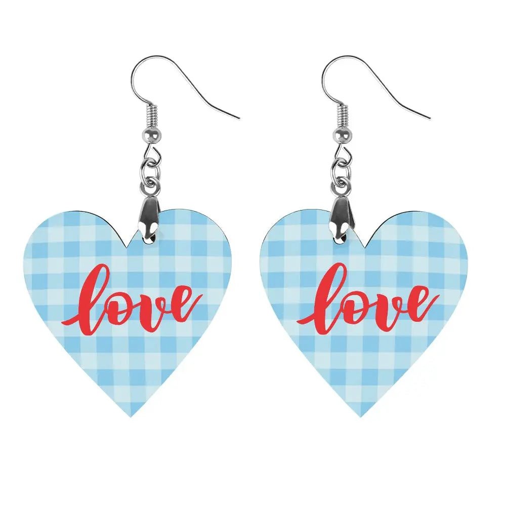 Tartan Wooden Heart Love Earring - Piryoung Shop