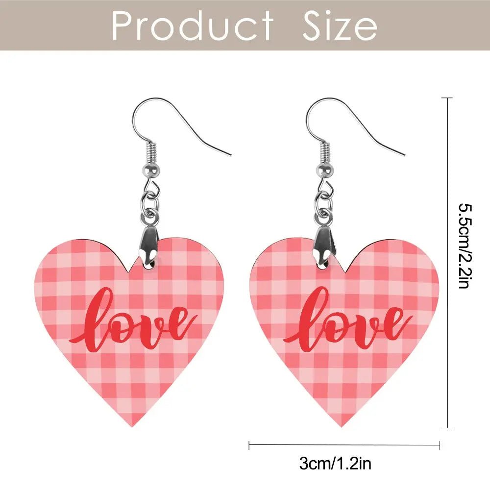 Tartan Wooden Heart Love Earring - Piryoung Shop