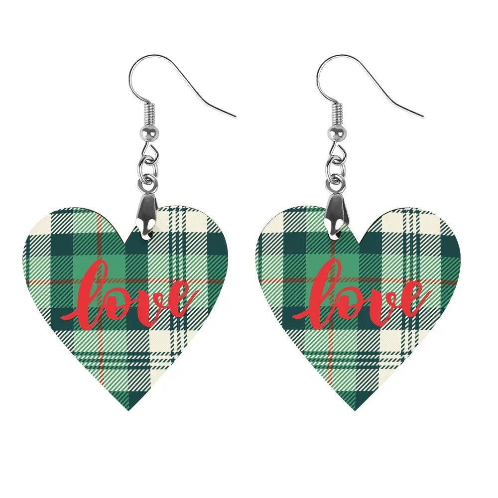 Tartan Wooden Heart Love Earring - Piryoung Shop