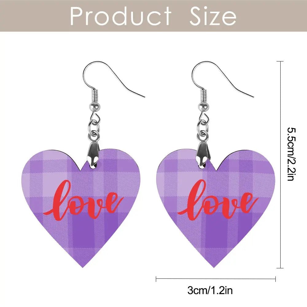 Tartan Wooden Heart Love Earring - Piryoung Shop
