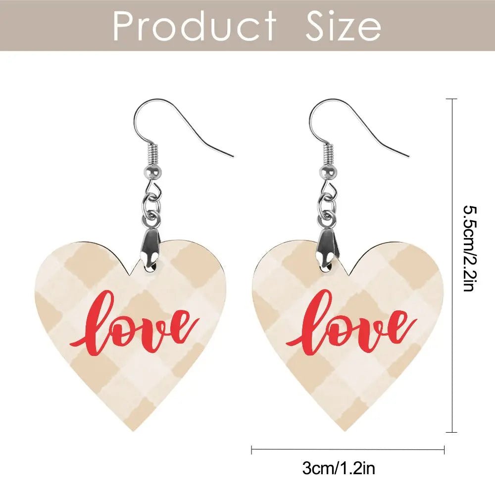 Tartan Wooden Heart Love Earring - Piryoung Shop