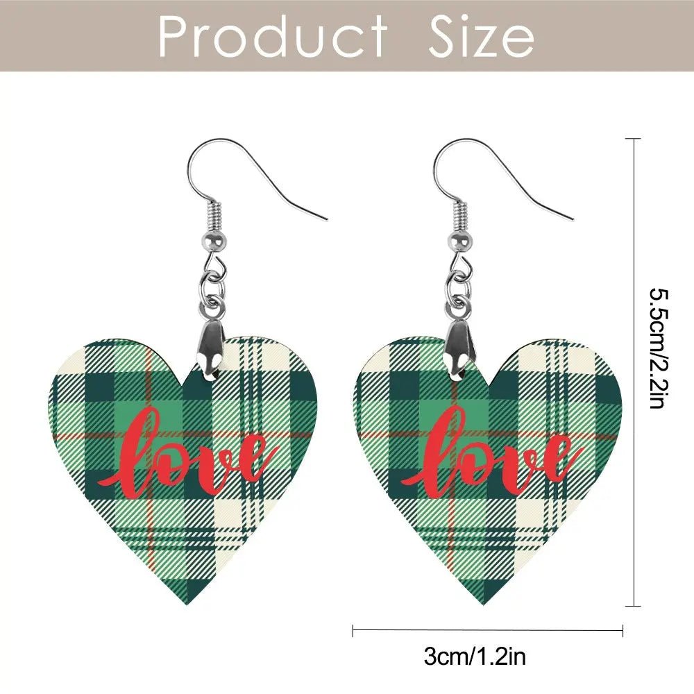 Tartan Wooden Heart Love Earring - Piryoung Shop