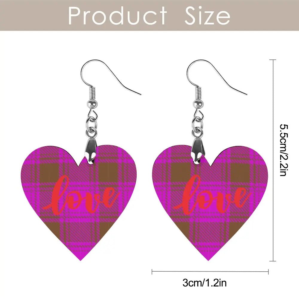 Tartan Wooden Heart Love Earring - Piryoung Shop