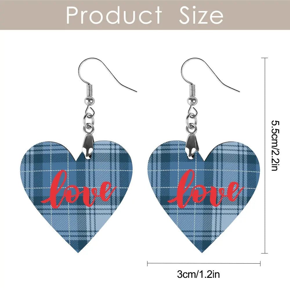 Tartan Wooden Heart Love Earring - Piryoung Shop