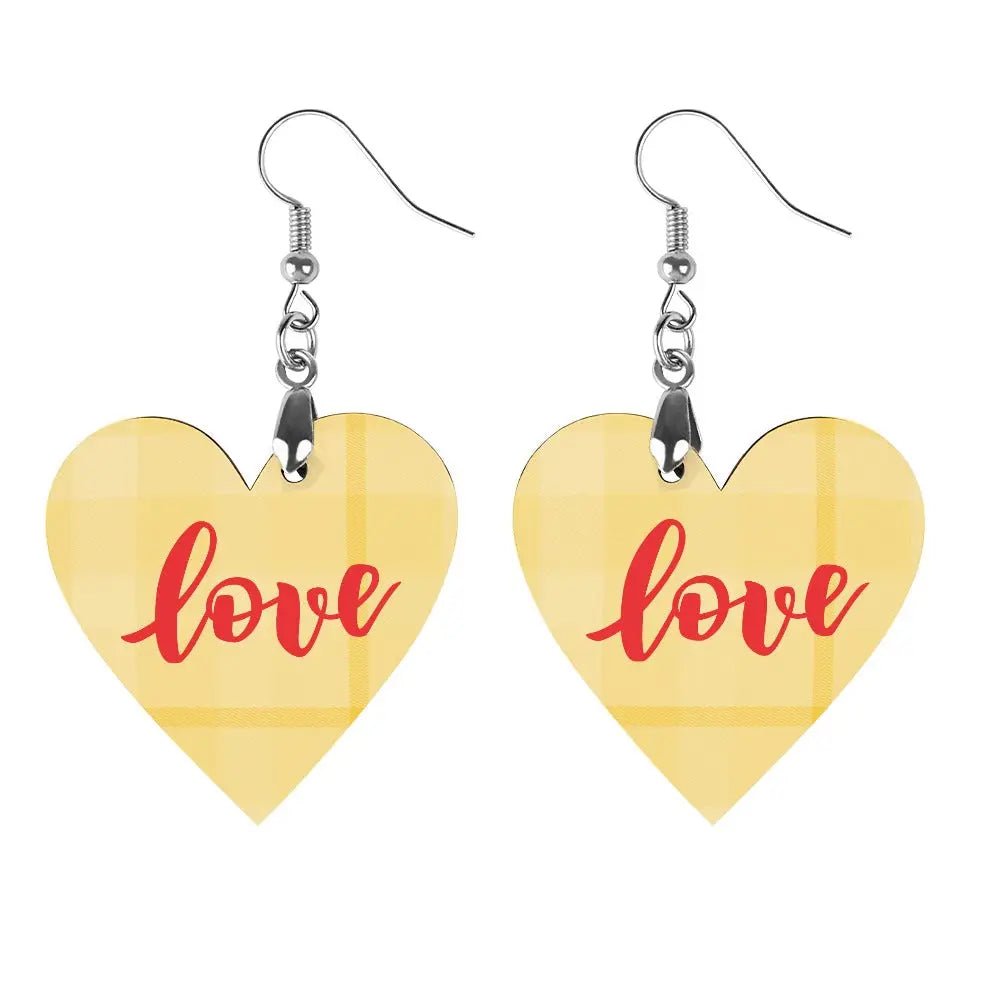 Tartan Wooden Heart Love Earring - Piryoung Shop