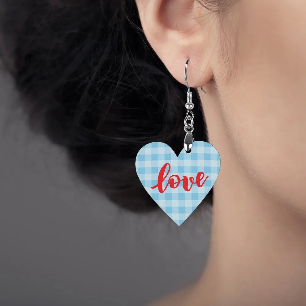Tartan Wooden Heart Love Earring - Piryoung Shop