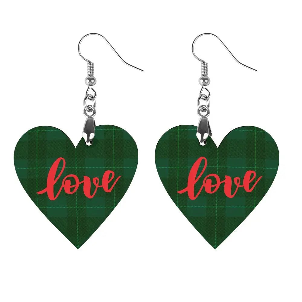Tartan Wooden Heart Love Earring - Piryoung Shop